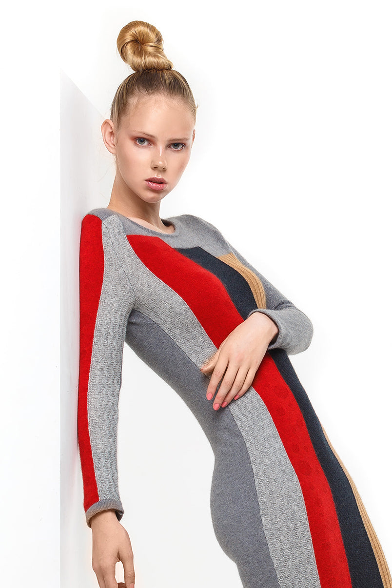 Colour Block Dress in Pewter Multi