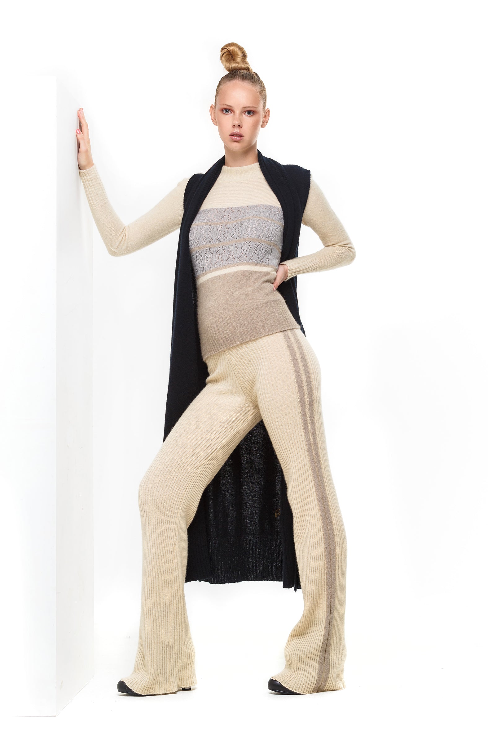 Possum Silk Merino Long Vest in Black