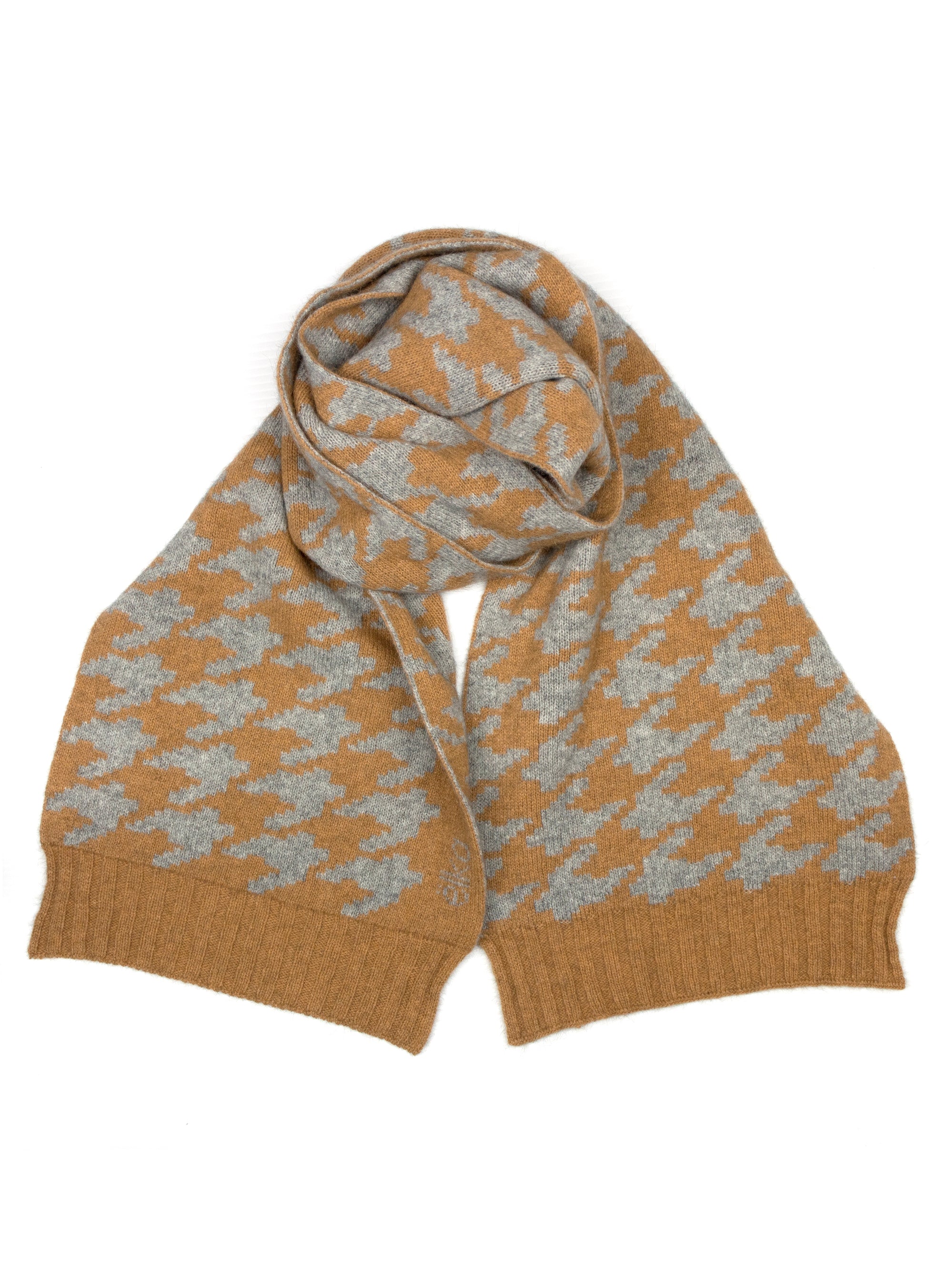 Possum Silk Merino Houndstooth Scarf in Camel