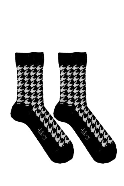 Merino Houndstooth Kids Socks in Black and White
