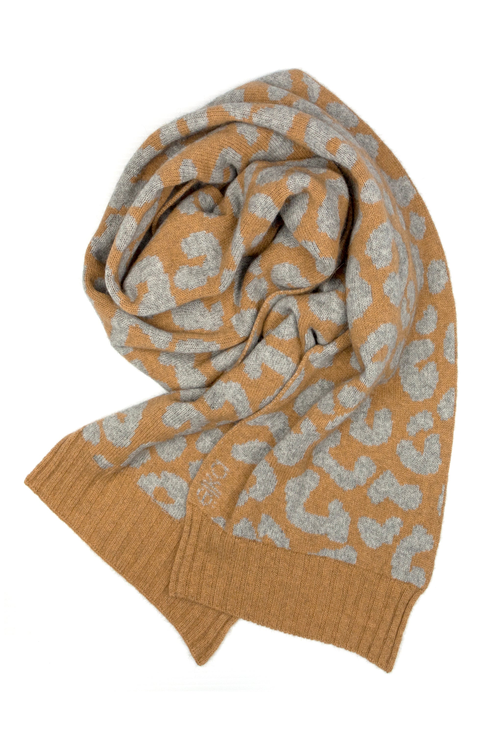 Possum Silk Merino Leo Scarf in Camel and Grey Marl