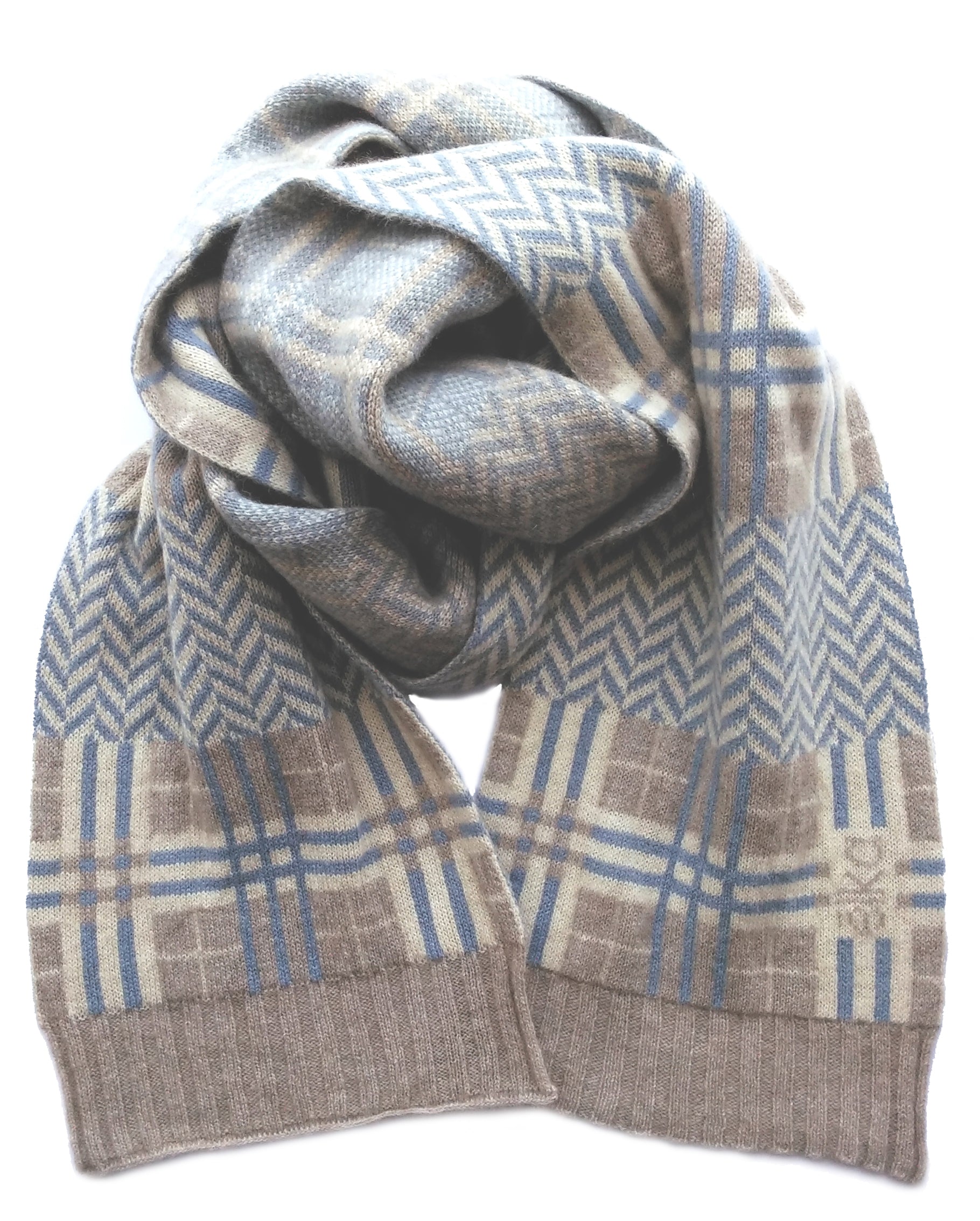 Possum Silk Merino Plaid & Chevron Scarf